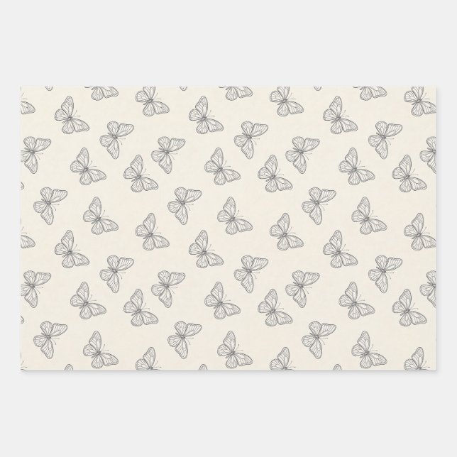 Butterfly Line Art Pattern Wrapping Paper Sheet (Front)