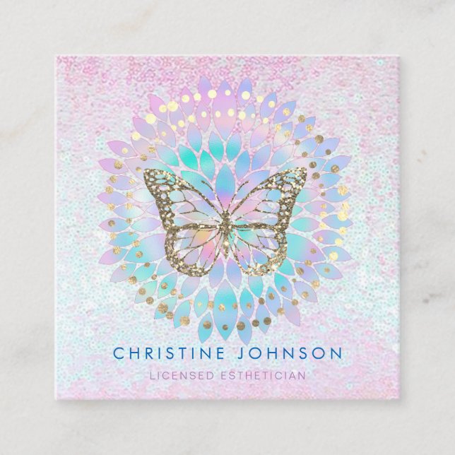 butterfly logo aesthetician salon spa square business card (Front)
