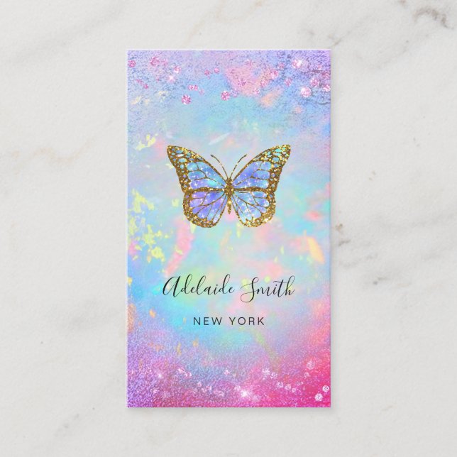 butterfly logo faux chunky glitter business card (Front)