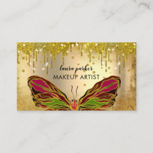 Butterfly Logo Gold Dripping Girly Modern Rainbow Business Card