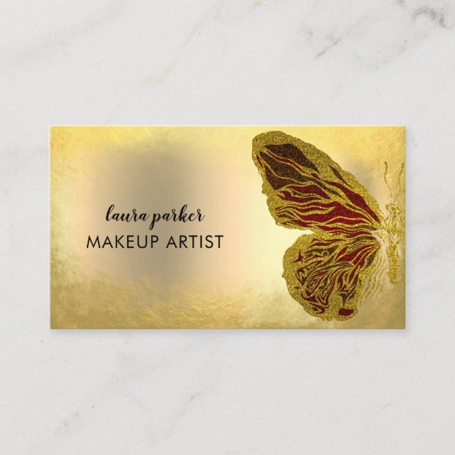 Butterfly Logo Gold Glitter Girly Modern Business Card (Front)