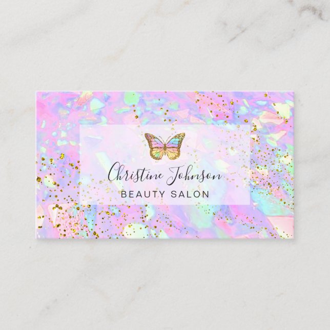 butterfly logo on FAUX glitter pastel Business Card (Front)