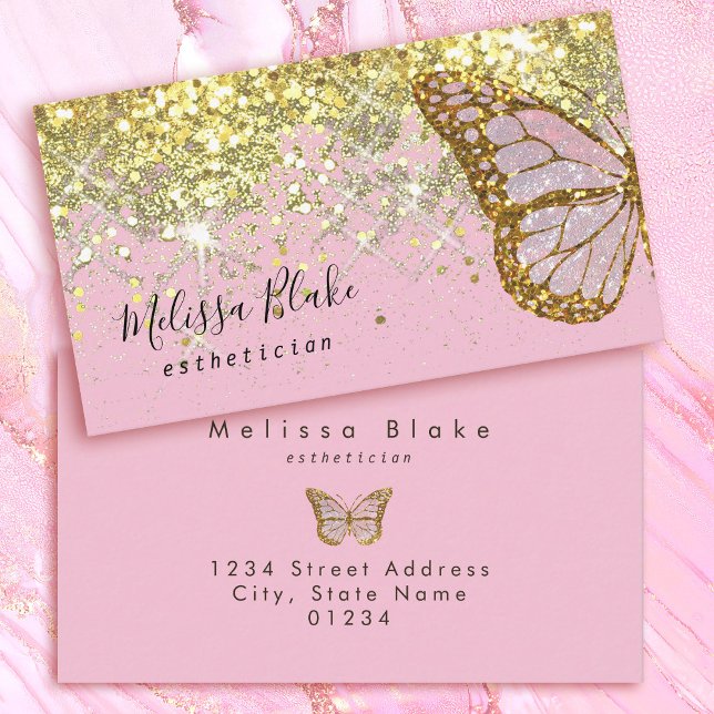 butterfly logo on faux gold sparkle business card (Creator Uploaded)