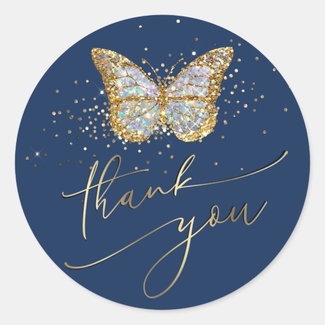 butterfly logo thank you classic round sticker (Front)