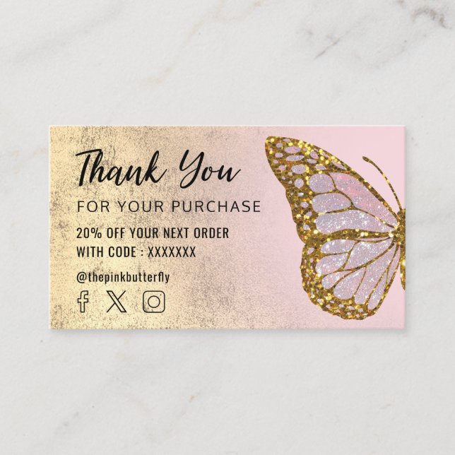 butterfly logo thank you for your purchase business card (Front)
