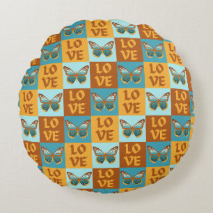 Butterfly Love Pattern   Blue & Orange Gradient Round Cushion