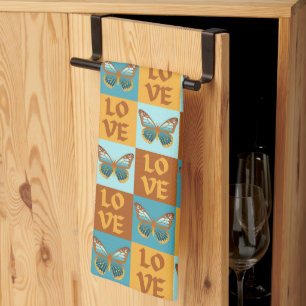 Butterfly Love Pattern Blue & Orange Gradient Tea Towel