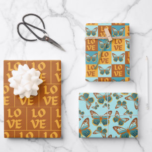 Butterfly Love Pattern   Blue & Orange Gradient Wrapping Paper Sheet