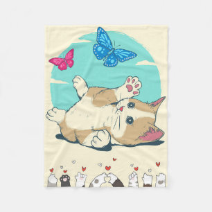 Butterfly Lover Cat Play With Butterfly Fleece Blanket