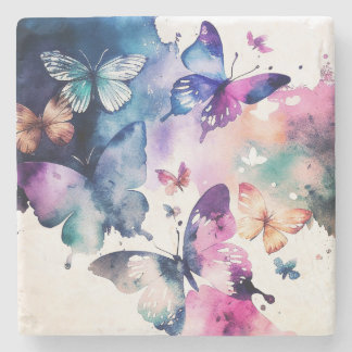 Butterfly Lovers Decor Watercolor Multicolor  Stone Coaster