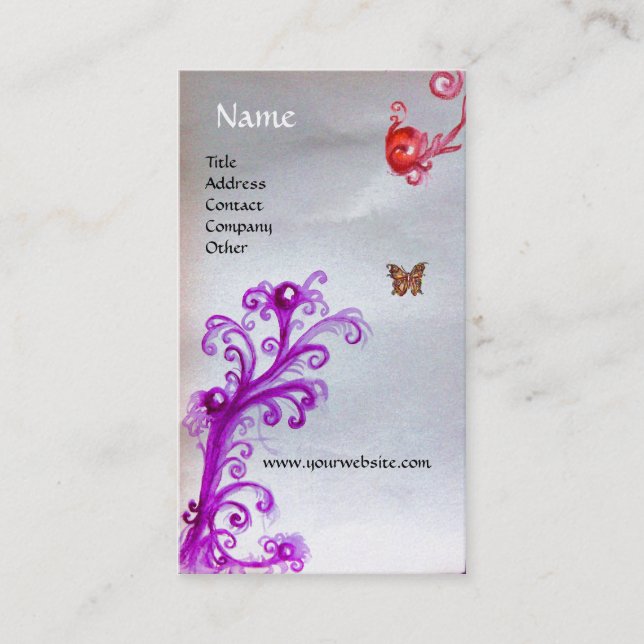 BUTTERFLY,MAGIC RED PURPLE SWIRLS  MONOGRAM GOLD BUSINESS CARD (Front)