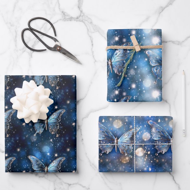 Butterfly magical enchanted pattern seamless chic wrapping paper sheet (Front)