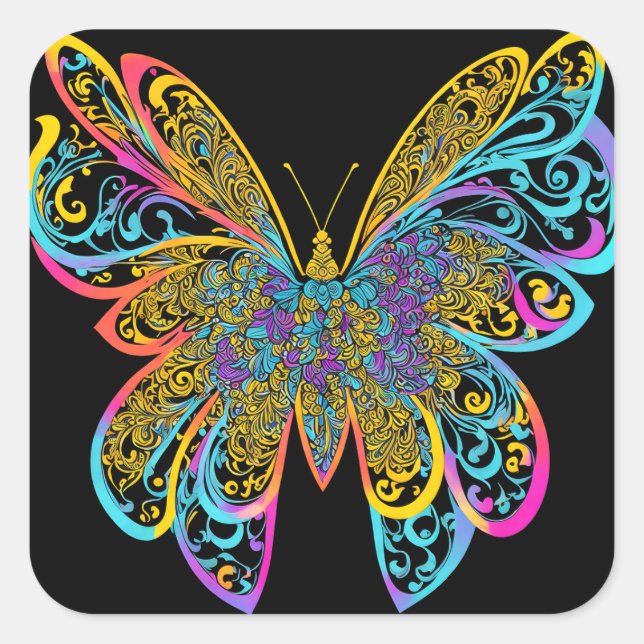 BUTTERFLY MANDALA ART FOR SPIRITUAL MEDITATION SQUARE STICKER (Front)