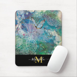 Butterfly Mandala Personalise Monogram Mouse Pad