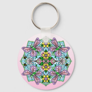 Butterfly Mandala Whimsical Hand Drawn  Key Ring