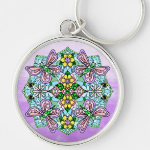 Butterfly Mandala Whimsical Hand Drawn Keychain