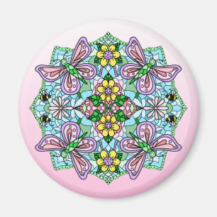 Butterfly Mandala Whimsical Hand Drawn Magnet