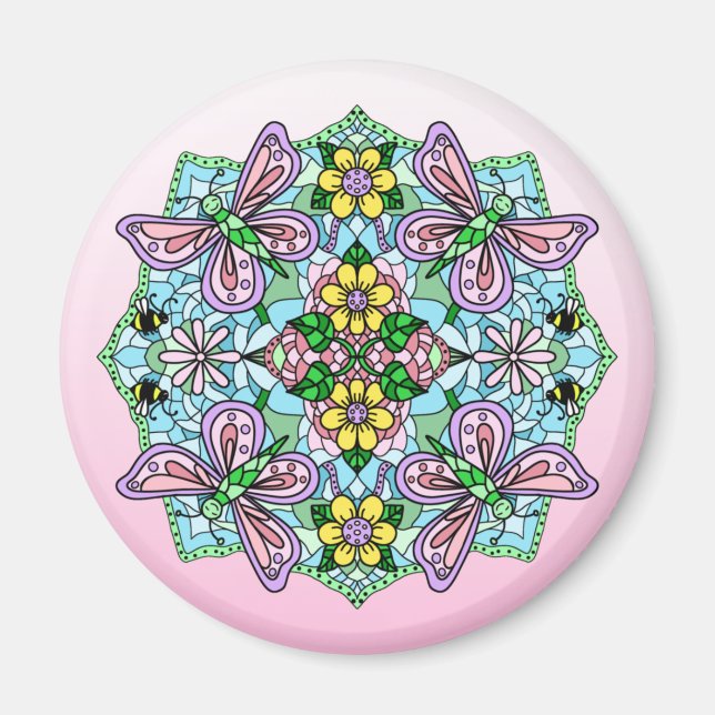 Butterfly Mandala Whimsical Hand Drawn  Magnet (Front)