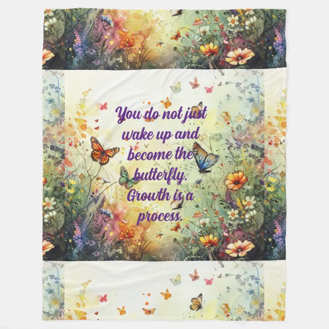 Butterfly Mantra Positive Quotes Fleece Blanket (Front)