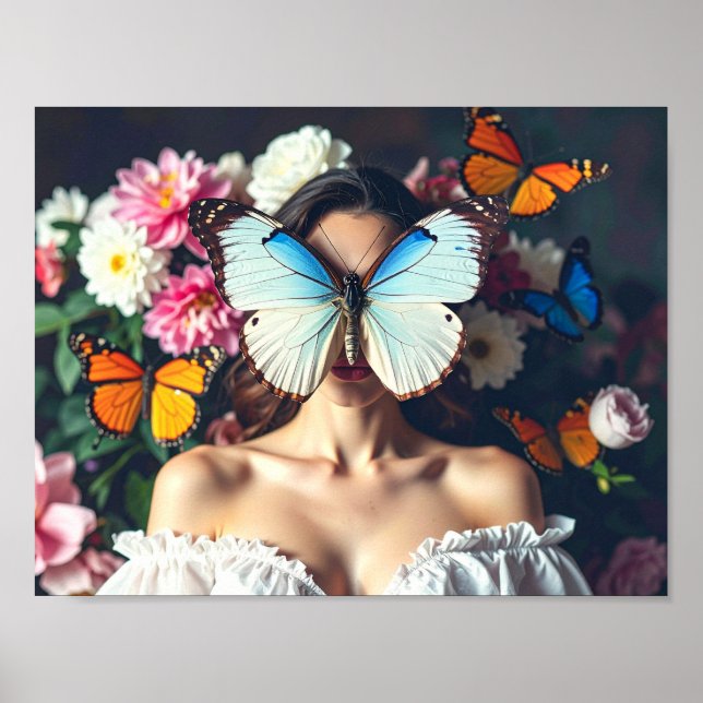 Butterfly Mask with Floral Surrounding Poster (Front)