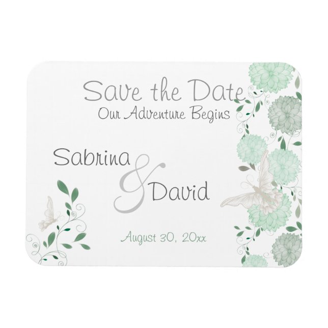 Butterfly Matcha Chrysanthemums Save the Date Magnet (Horizontal)