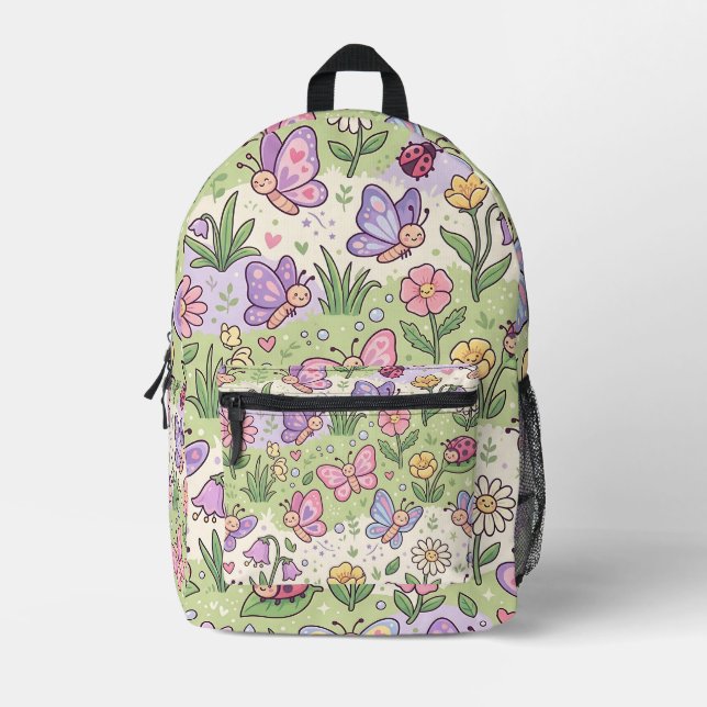 Butterfly Meadow Backpack Pastel Spring Pattern (Front)