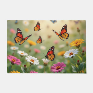 Butterfly Meadow Seamless Pattern Vibrant Flowers Doormat