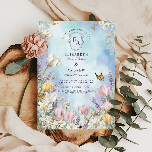 Butterfly Meadow Spring Floral Wedding Invitation (Creator Uploaded)