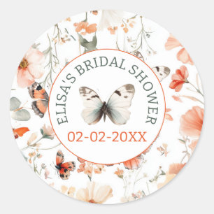 Butterfly Meadow Watercolor CUSTOM Bridal Shower Classic Round Sticker