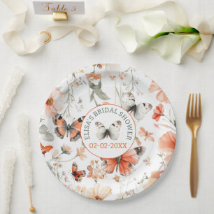 Butterfly Meadow Watercolor CUSTOM Bridal Shower Paper Plate