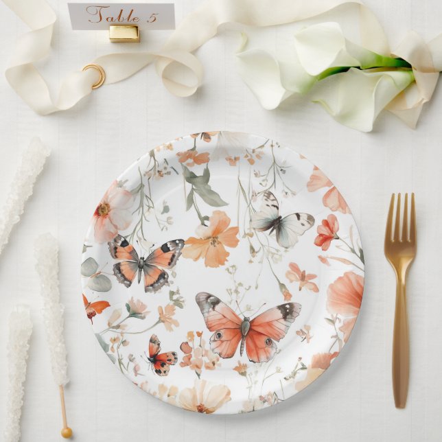 Butterfly Meadow Watercolor Pretty Bridal Shower Paper Plate (Wedding)