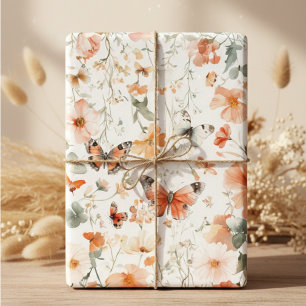 Butterfly Meadow Watercolor Pretty Wrapping Paper Sheet