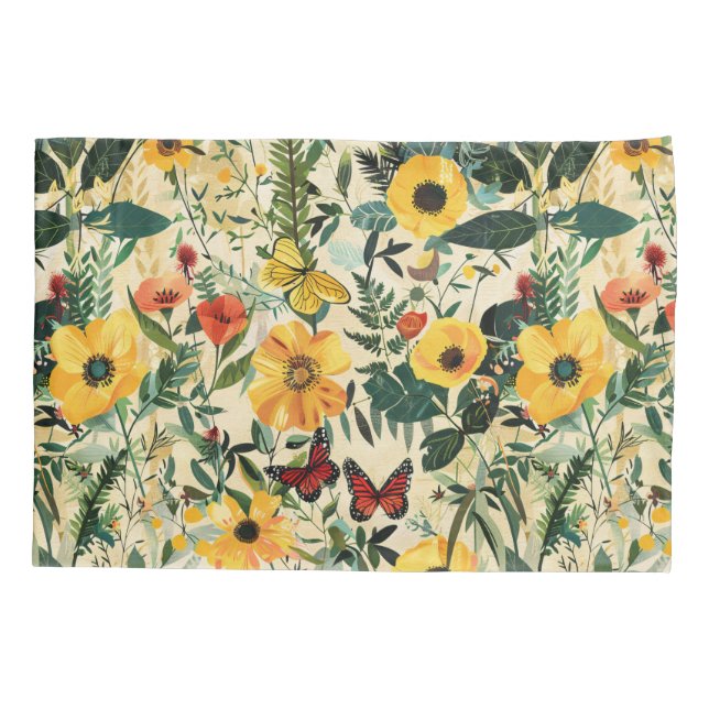 Butterfly Meadow Whimsical Floral Pillow Sham (Back-Left)
