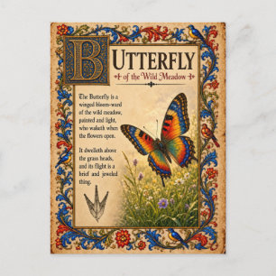 Butterfly, Mediaeval Bestiary Art Postcard