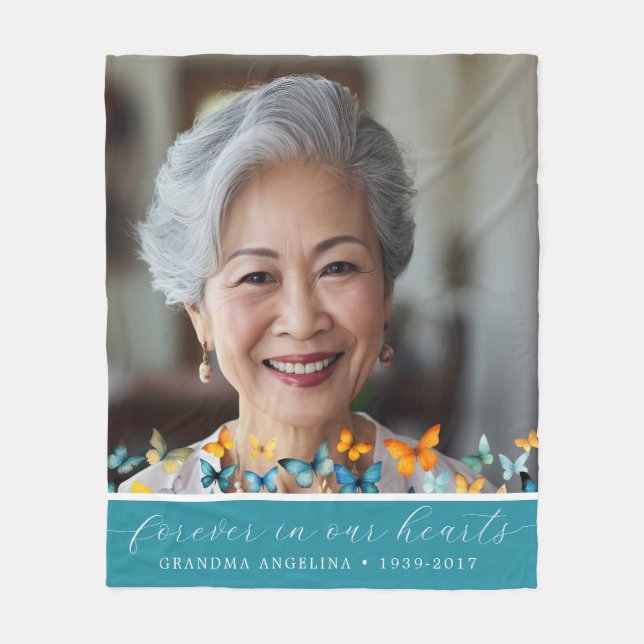 Butterfly Memorial Customised Fleece Blanket Teal (Front)