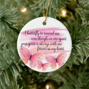 Butterfly Memorial Glitter Floral Poem Ceramic Tree Decoration