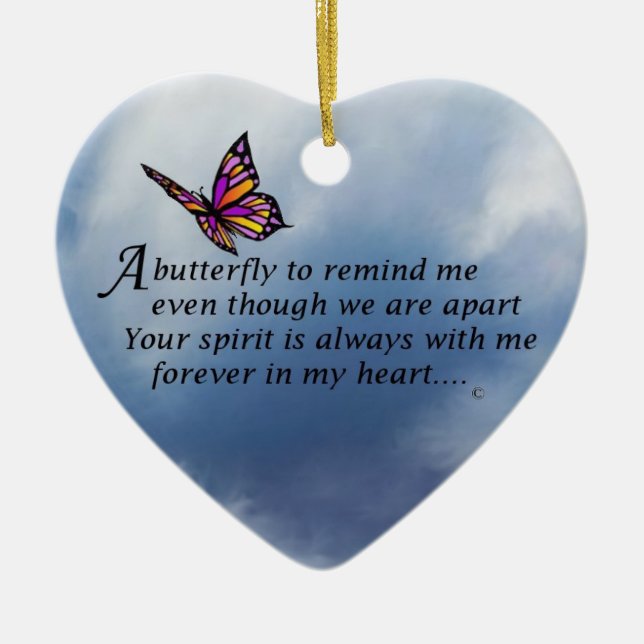 Butterfly  Memorial Poem Ceramic Tree Decoration (Front)