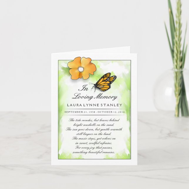 Butterfly Memorial Service Photo Invitation Card (Front)