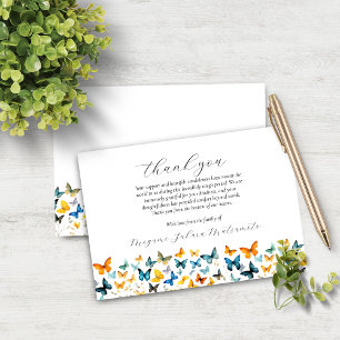 Butterfly Memorial Thank You Card Elegant Black
