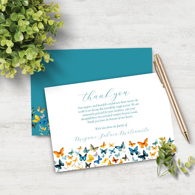 Butterfly Memorial Thank You Card - Teal Back (Creator Uploaded)