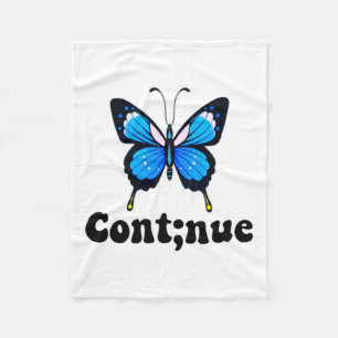 Butterfly Mental Health Continue Semicolon Fleece Blanket