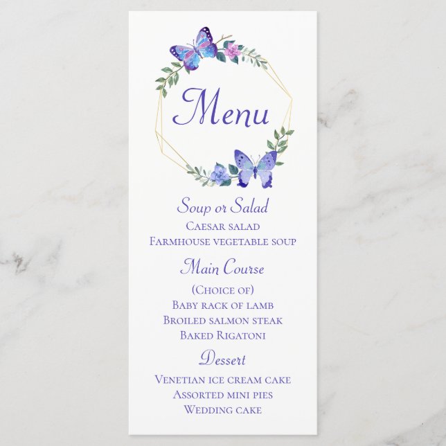 Butterfly Menu Blue Butterflies Floral Wedding (Front)