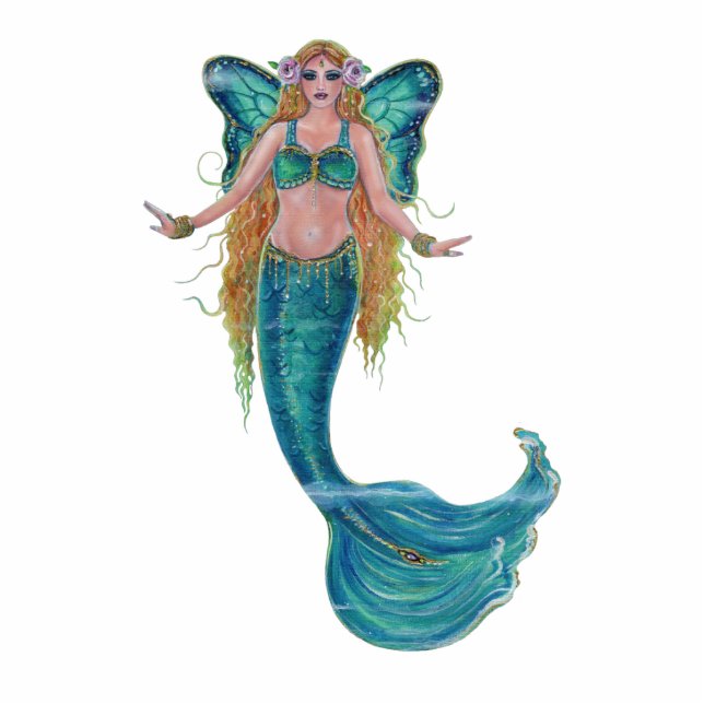 Butterfly mermaid art by Renee Lavoie Standing Photo Sculpture (Front)