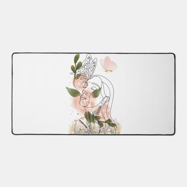 Butterfly Mind – floral line art Desk Mat (Front)