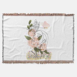 Butterfly Mind – floral line art Throw Blanket