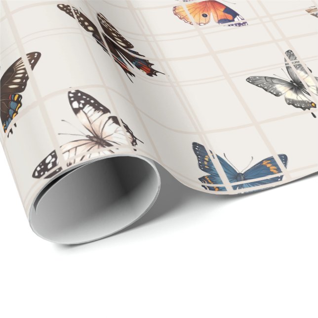 Butterfly mix beige wrapping paper (Roll Corner)