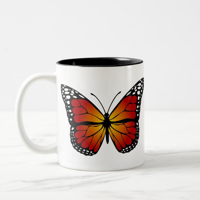 Butterfly Monarch Abstract Artistic Line Art Two-Tone Coffee Mug (Left)