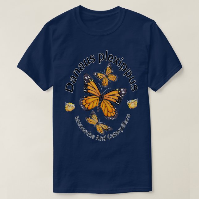 Butterfly Monarchs and caterpillars and milkweed f T-Shirt (Design Front)