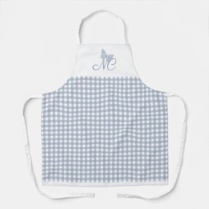 Butterfly Monogram Dusty Blue Gingham Checks Apron