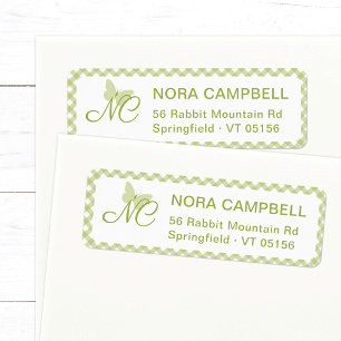 Butterfly Monogram Green Gingham Return Address